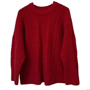 Abercrombie & Fitch Cozy Red Thick Cable Knit Sweater S